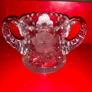 Beautiful American Brilliant Cut Handled Sugar Bowl Etched Flower